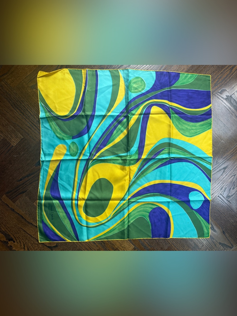 Lanvin  Vibrant Abstract Swirl Silk Scarf - Teal, Yellow, Green, Royal blue